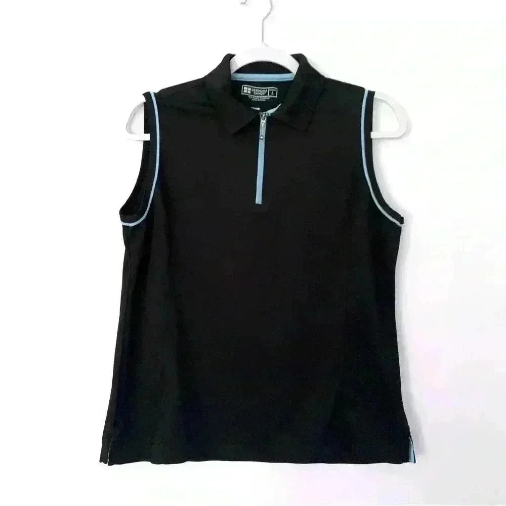 Bermuda Sands Women's Sleeveless Zip Front Collared Performance Top Size Large